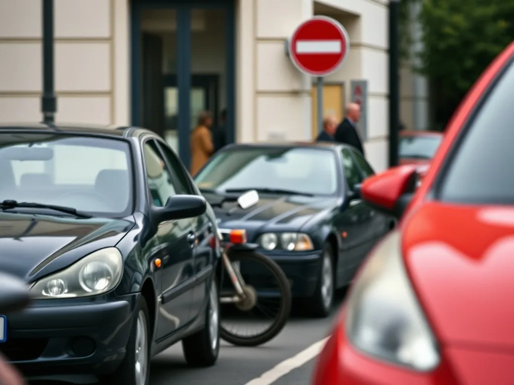 Façade d’une auto-école de quartier avec enseigne lumineuse et voiture de conduite garée devant, dans une rue calme de banlieue