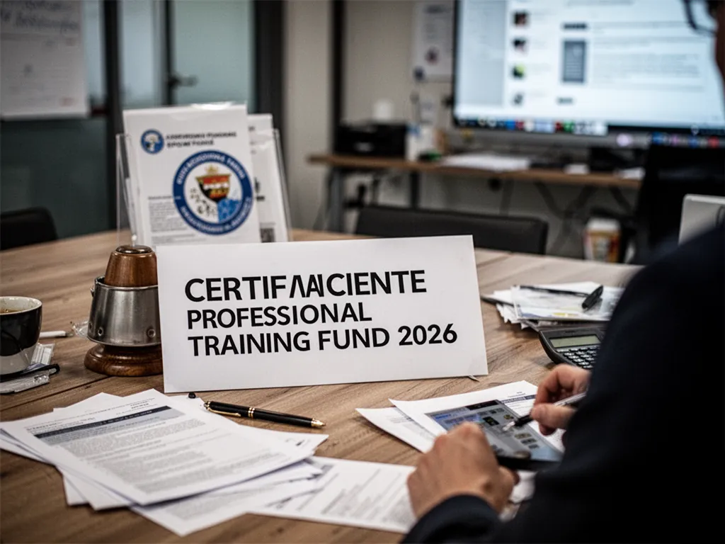 Personne consultant une plateforme de formation sur ordinateur avec un carnet de notes et un téléphone à côté