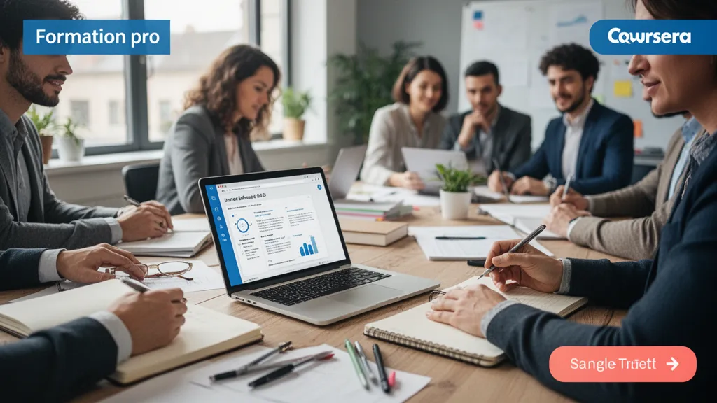 Salle de formation avec participants travaillant l'anglais en binômes