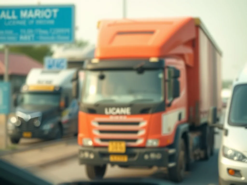 Conducteur vérifiant des documents de formation permis poids lourd avant d'entrer dans un camion